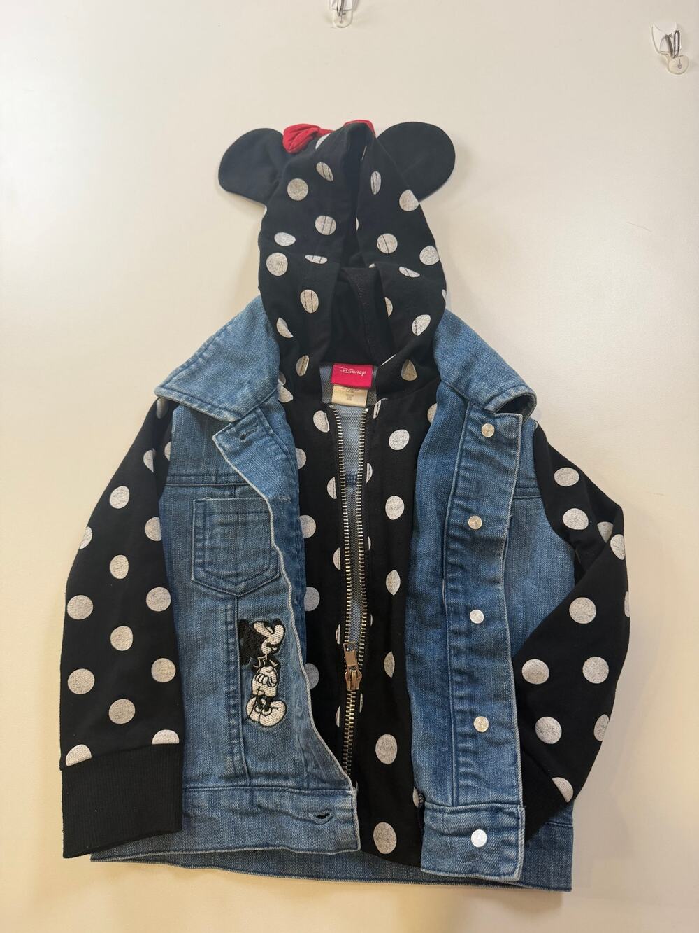 Disney Minnie Mouse Girls 2T Denim Hooded Jacket Polka Dot